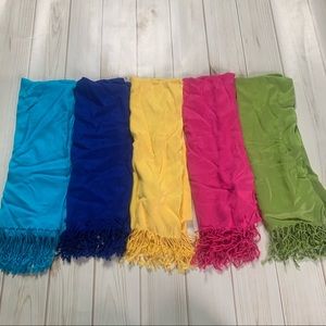 NWOT 5pc Scarf Yellow, Pink, Blue, Green